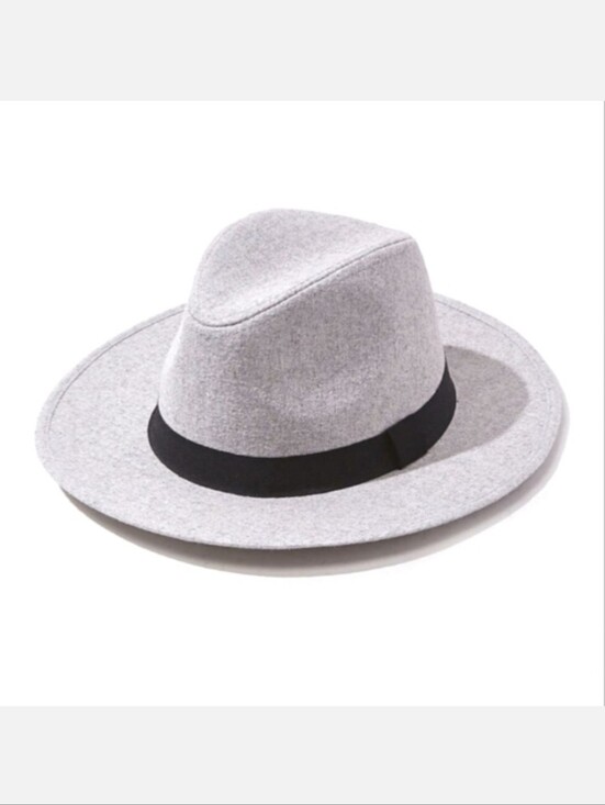 Accessories - Brushed Wool Blend Heather Grey Fedora Hat Black Grosgrain Crown Ribbon S/M